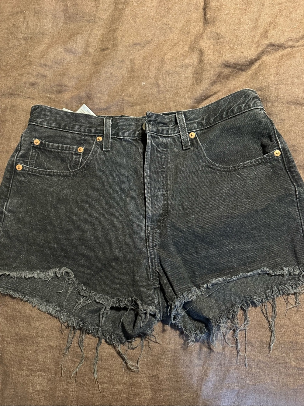 Levi's Black Frayed-Hem Denim Cutoff Shorts